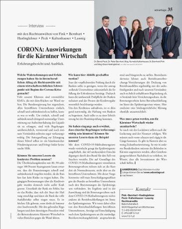 Corona: Auswirkungen für die Kärntner Wirtschaft (Artikel in advantage Nr. 3/2020)
